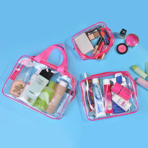 蒐藏家-三件套PVC防水化妝包 外出旅行透明洗漱包 收納包 (顏色隨機出貨)
