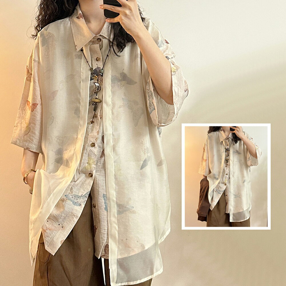 ＊ORead＊復古假兩件蝴蝶設計POLO領短袖襯衫(2色M~2XL)【限定加碼✿全館滿額再折】