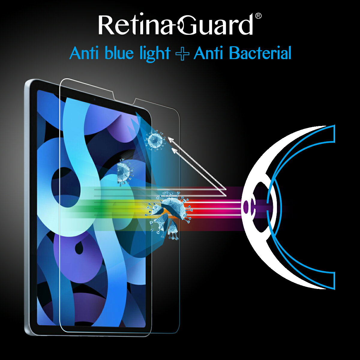 RetinaGuard 視網盾│2020 iPad Air 4 抗菌防藍光鋼化玻璃保護貼│10.9吋│非滿版│SGS認證