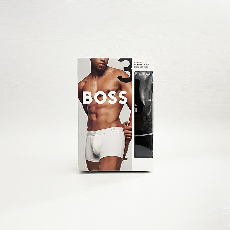 美國百分百【全新真品】HUGO BOSS 內褲 純棉 男士 平口褲 貼身 四角褲 三件套 黑色 CZ76