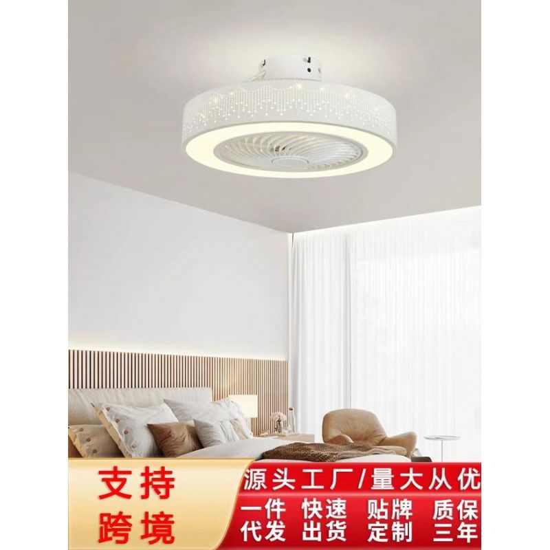 跨境吸頂風扇燈110v鐵藝鏤空LED燈臥室餐廳吊扇一體燈-貼心優衣家居