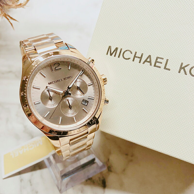 美國百分百【Michael Kors】手錶 MK6796 配件 MK 女錶 三眼計時 不鏽鋼 石英 玫瑰金 BE30