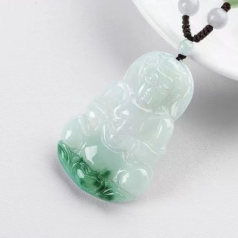 緬甸冰種翡翠觀音吊墜飄花翡翠觀音菩薩男玉石玉器項鏈