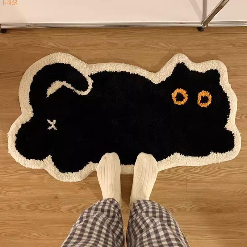 可愛仿羊絨地毯家用臥室床邊毯進門腳墊卡通小貓ins風客廳茶幾墊