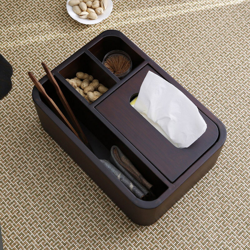 免運 茶具系列 竹制胡桃木色紙巾盒客廳簡約輕奢新中式桌面多功能遙控器收納盒
