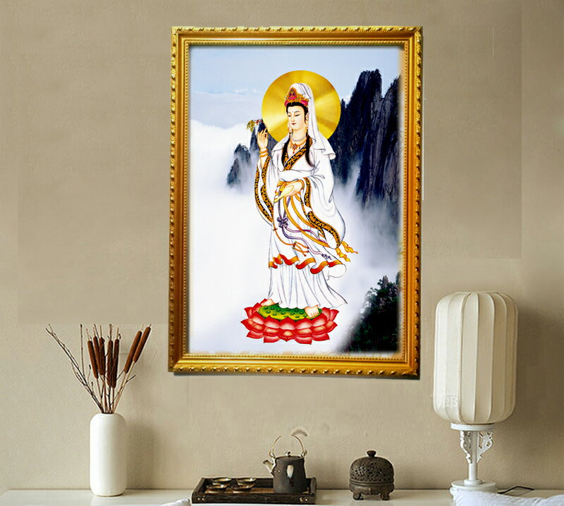 【美品】観世音菩薩 掛軸 仙涯　約181✕54cm 共箱付 佛像掛畫結緣送子觀音3D 高清觀世音菩薩觀自在菩薩佛像掛畫可訂做尺寸