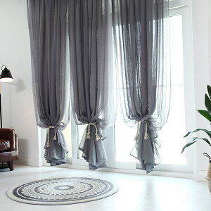 北歐簡約ins風純色窗簾客廳臥室飄窗落地窗窗紗灰色裝飾成品紗簾