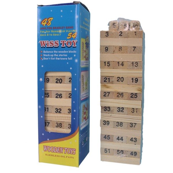 小疊疊樂 原木色疊疊樂 (木材 數字)/一盒54片入(促60) 益智疊疊樂 平衡遊戲-AA5568