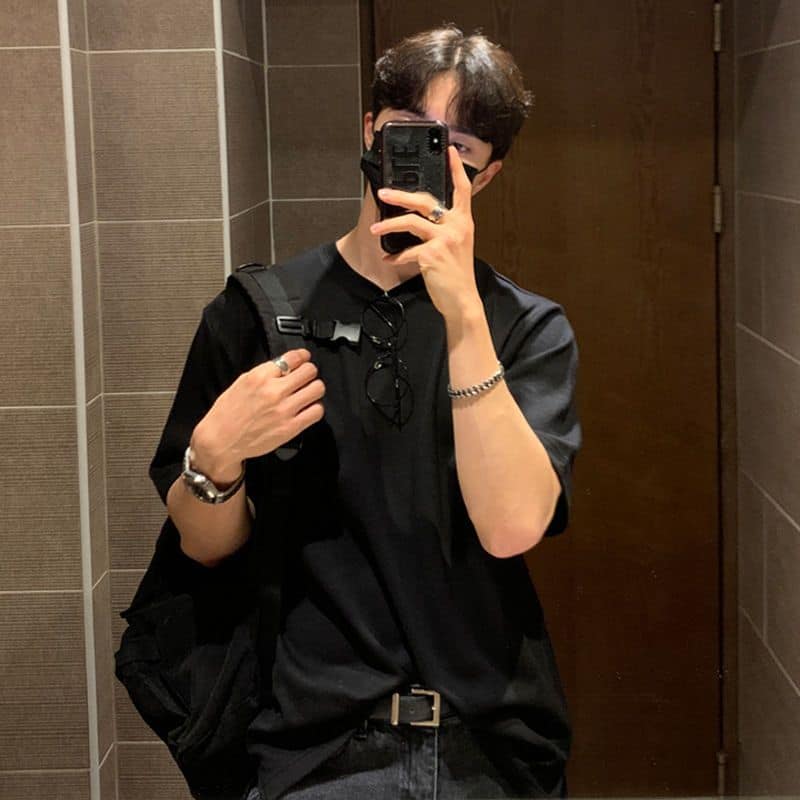 韓版男士時尚休閒純色圓領T桖