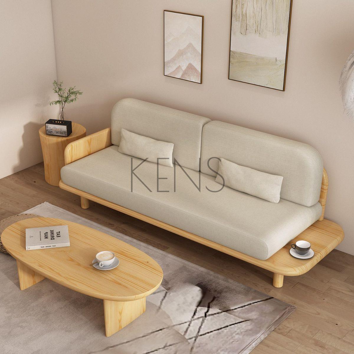 【KENS】沙發 沙發椅 侘寂風實木沙發原木風家具小戶型簡約客廳三人位組合布藝直排沙發