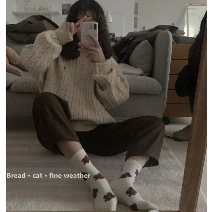 韓國撞色拼色日系ins潮襪子女中筒襪花花襪中筒棉襪 1