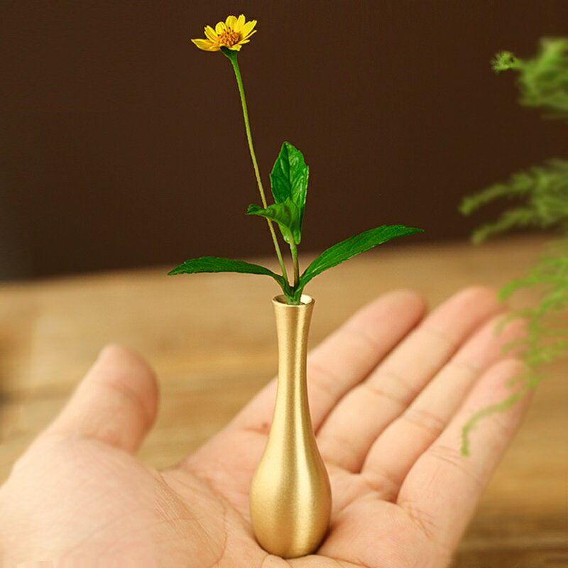 純銅小花瓶 擺件茶道花插復古迷你花器干花創意擺設香道配件裝飾