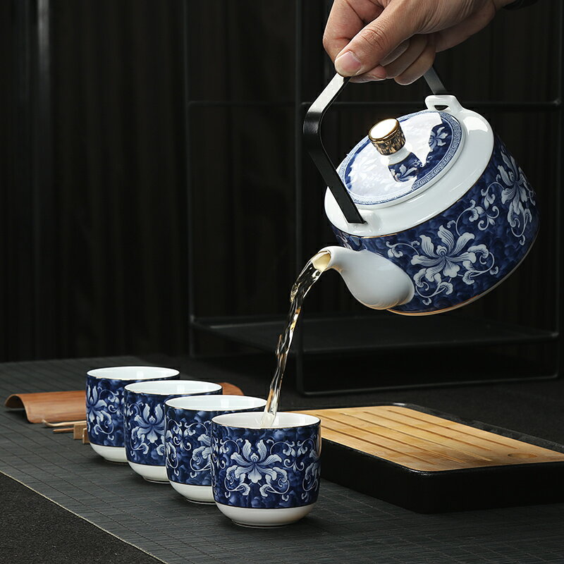 景德鎮陶瓷器茶具茶盤套裝青花提梁壺泡茶壺大茶壺家用禮品涼水壺