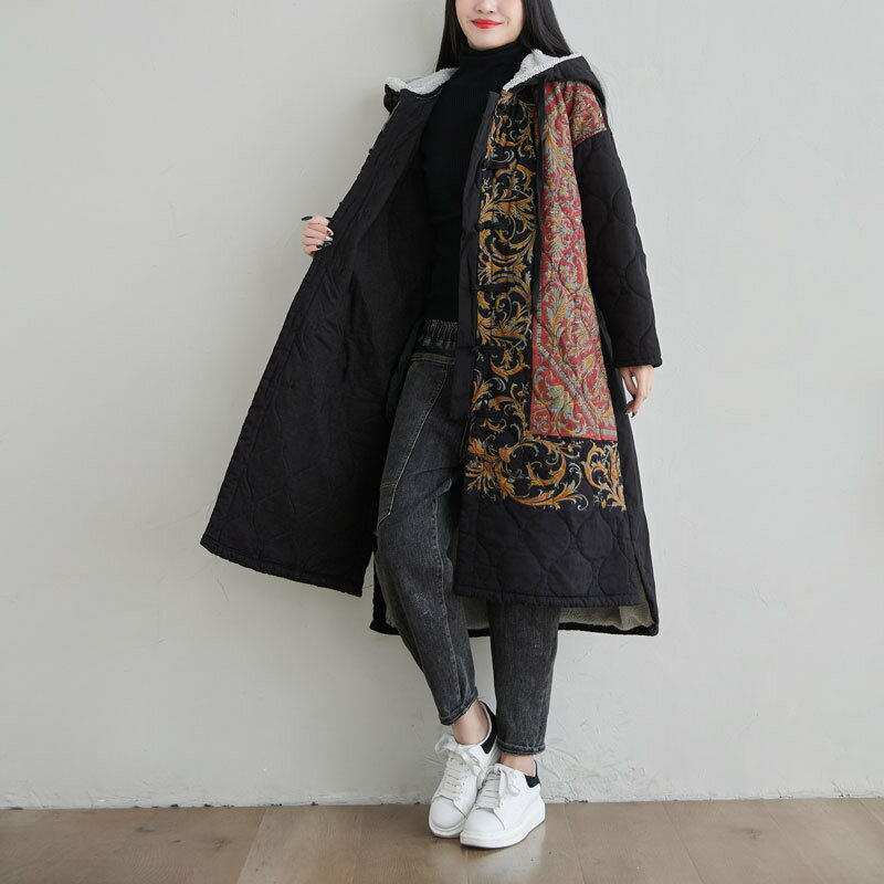 【巴黎精品】風衣外套民族風大衣-冬季加厚加絨連帽女外套2色a1iq48