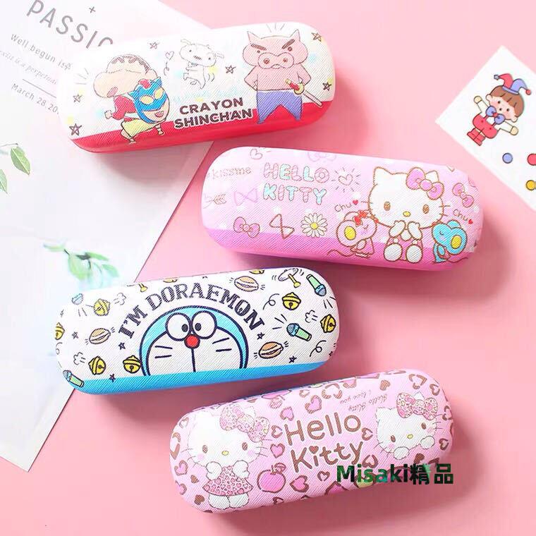 kitty眼鏡盒少女心便攜小學生眼鏡盒 可愛卡通簡約日系近視眼鏡防壓收納盒-Misaki精品