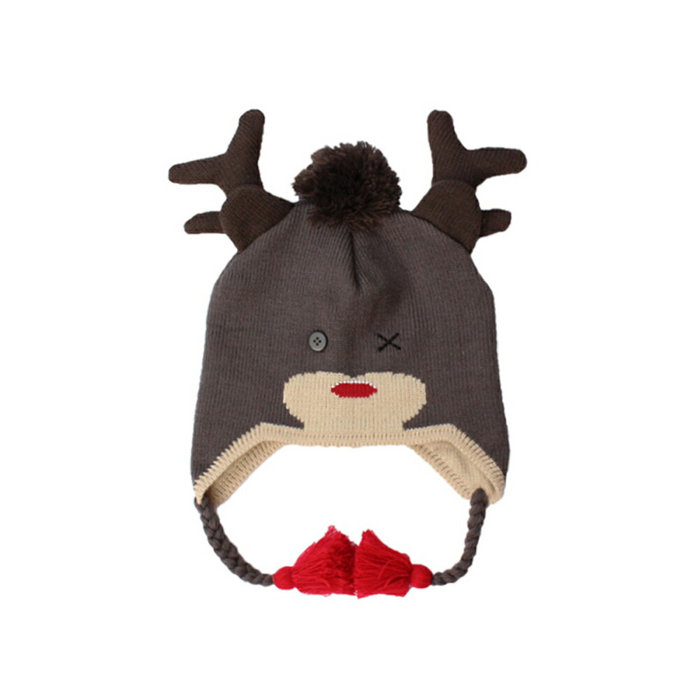 單秋冬季兒童帽子雙層加厚保暖精致馴鹿角男女孩帽子親子帽冬1入