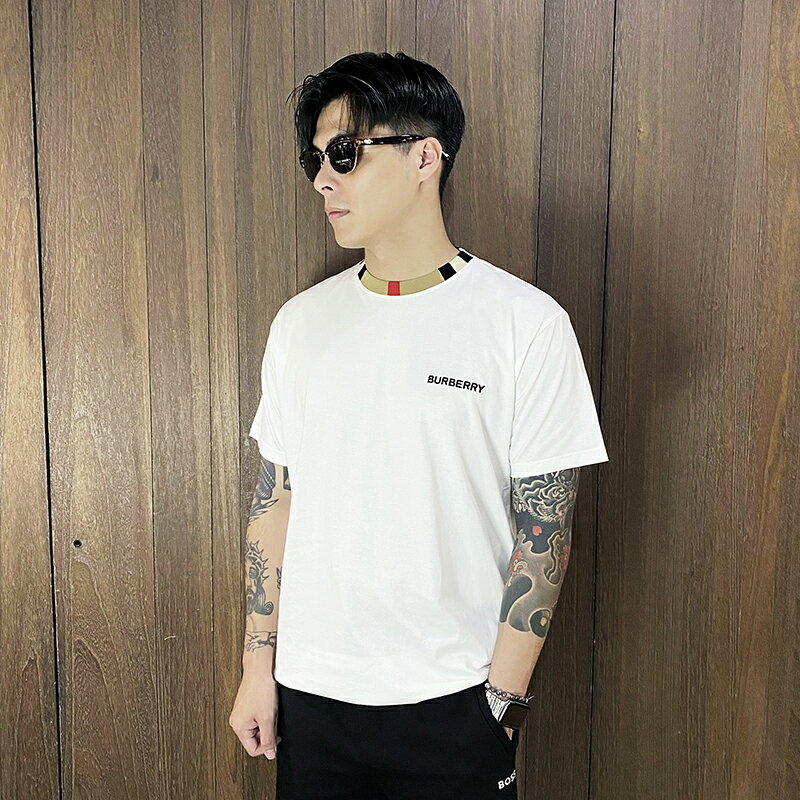 美國百分百【全新真品】Burberry 短袖 棉質 T恤 歐洲精品 logo 上衣 撞色 短T 黑色/白色 CU71
