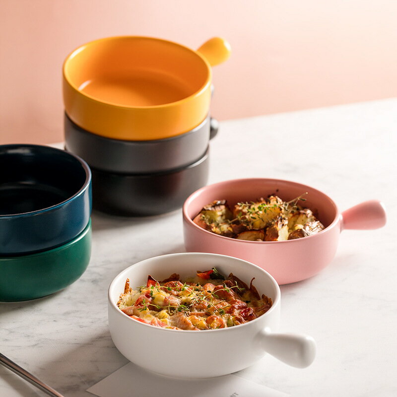 烤箱碗芝士焗飯碗帶柄家用創意個性北歐輕奢陶瓷水果沙拉碗早餐碗