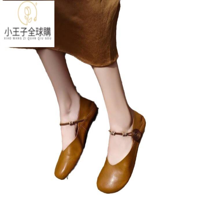【公司現貨速發】免運 開發票 小短靴 堆堆靴 真皮女鞋 羊皮鞋 小皮鞋 樂福鞋高品質手工單鞋～夏頭層牛皮民族復古風踩屎感奶奶鞋 保密發 定製