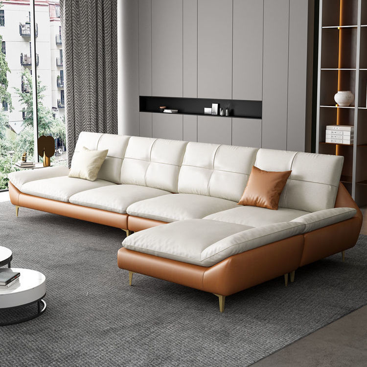 沙發小戶型科技布客廳現代簡約輕奢北歐三人貴妃真皮沙發意式轉角
