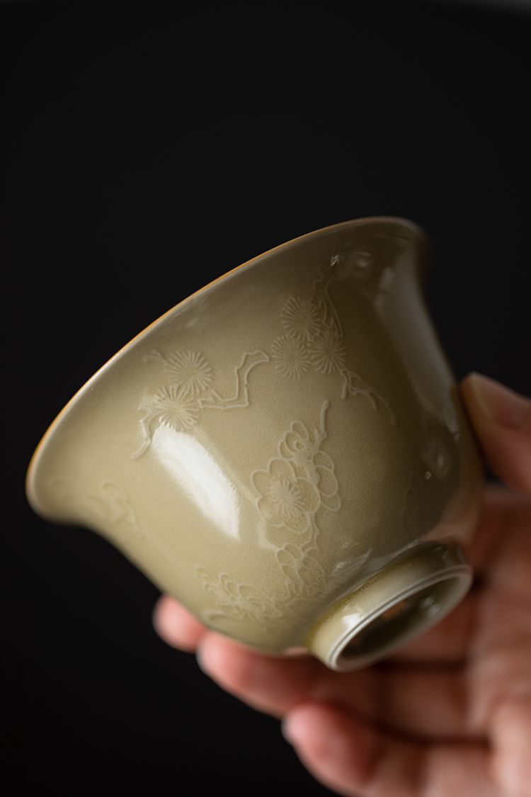 免運 茶具系列 定窯黃君子蓋碗 功夫茶具三才蓋碗 泡茶碗沏茶碗陶瓷 薄胎不燙手 7