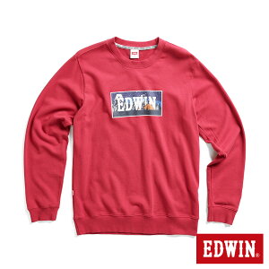 EDWIN 露營系列 富士山營地BOX LOGO厚長袖T恤-男款 暗紅色 #換季折扣