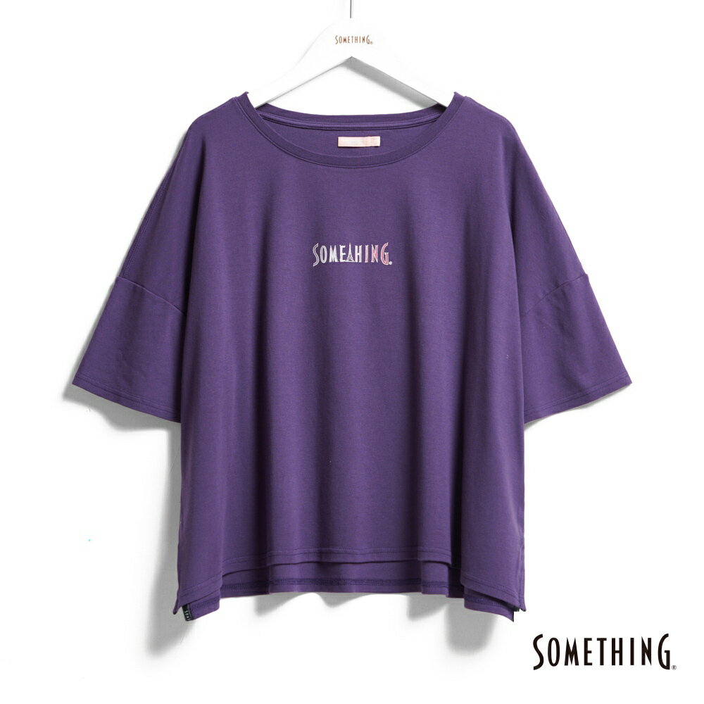 SOMETHING 寬版鐵塔LOGO短袖上衣-女款 紫色 #503生日慶