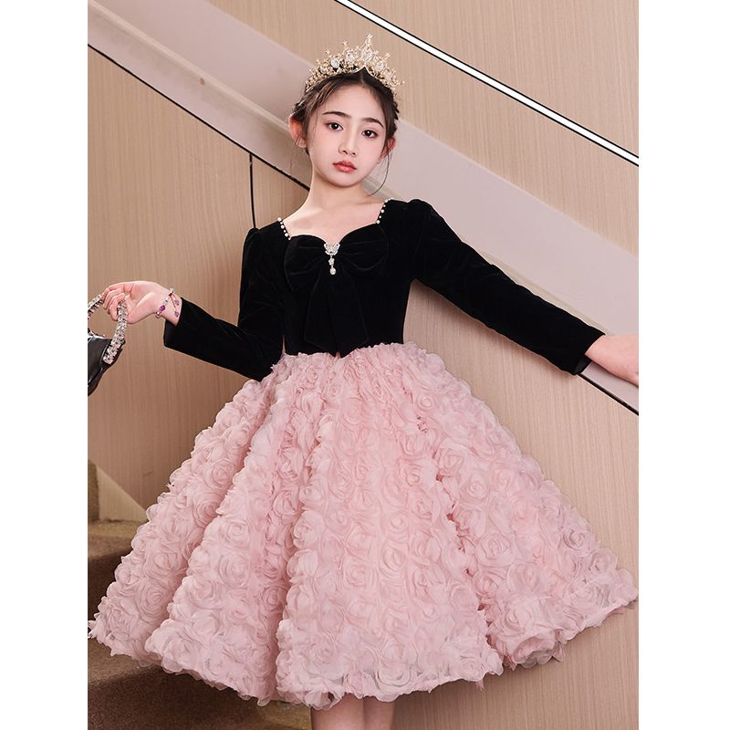 禮服女童花童婚禮主持人小女孩晚禮服鋼琴演出服兒童公主生日高階