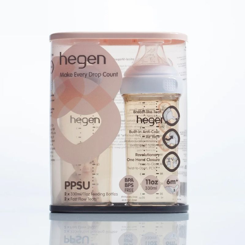 新加坡 hegen 小金奶瓶/金色奇蹟PPSU多功能方圓型寬口奶瓶330ml(雙瓶組)象牙白★衛立兒生活館★