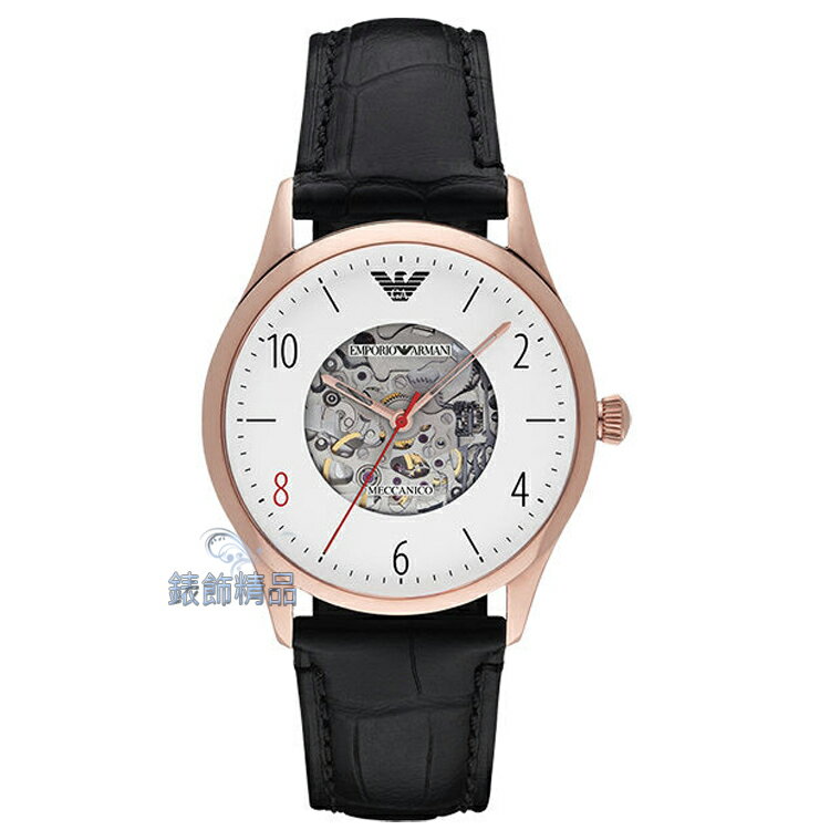 【錶飾精品】ARMANI亞曼尼全球限量白x玫瑰金框黑皮帶/41mm紅字時刻8(發)手自動機械男錶AR1924全新原廠正品