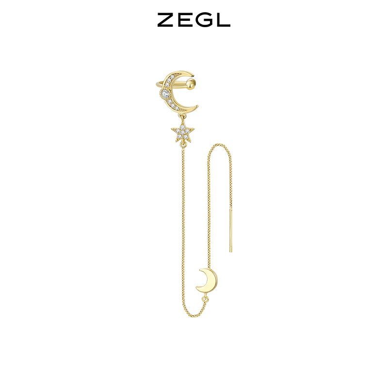 ZEGL星月耳夾女高級感小眾耳骨夾耳線一體耳環復古925銀針耳飾品