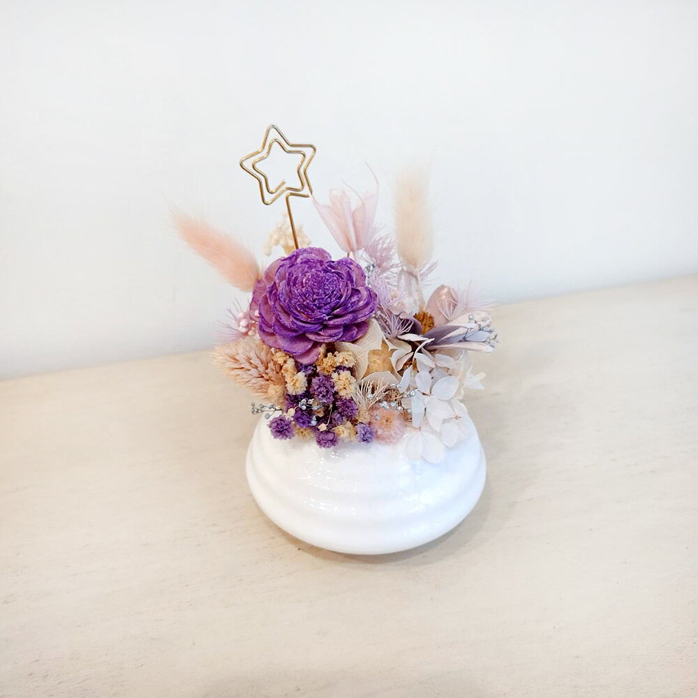 萩蒔花花藝x覓品竹北手作店-乾燥花x永生花創作花盆/花器-紫色系-附照片夾 1