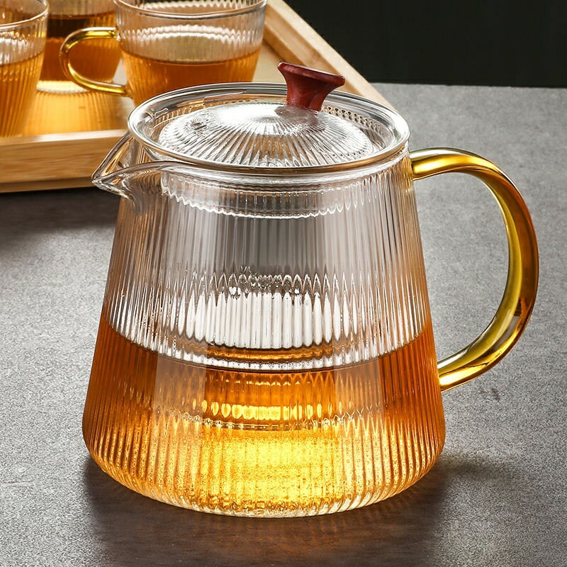 耐熱茶水分離玻璃泡茶壺 耐熱玻璃公道杯 玻璃茶壺 公杯分茶器 隔冰耐熱側把小茶壺 茶具套裝 玻璃煮茶壺