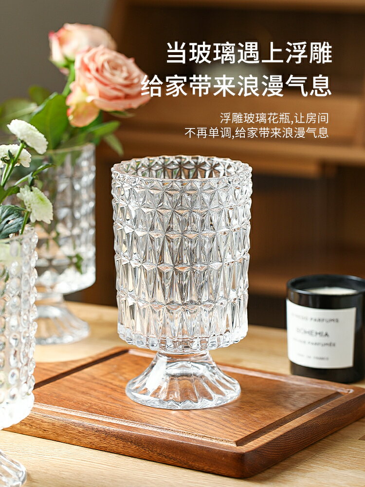 北歐玻璃花瓶擺件客廳簡約水培瓶餐桌輕奢創意花盆花器透明插花瓶