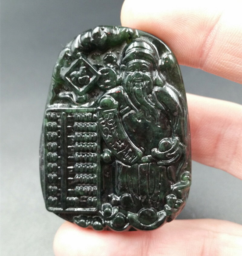 高檔精美天然玉石A貨新疆和田玉墨玉神算玉掛件墨玉財神玉吊墜