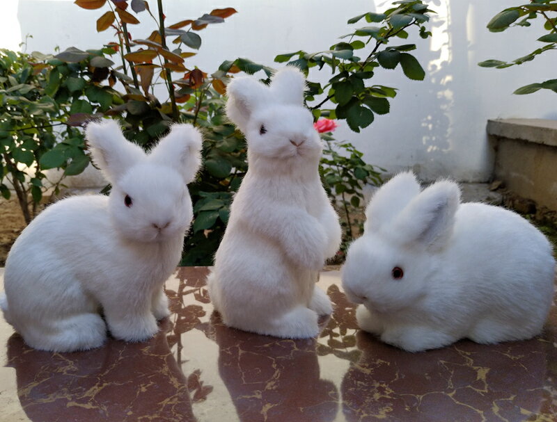 仿真兔子動物玩偶兒童毛絨玩具兔子靜態動物模型小白兔灰兔公仔