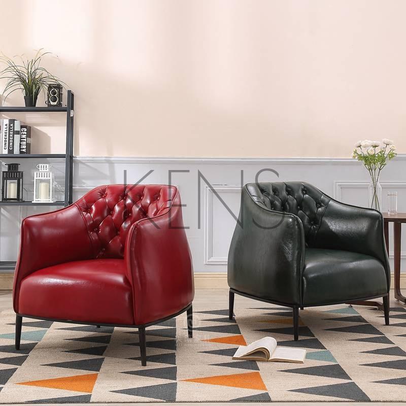 【KENS】沙發 沙發椅 美式復古皮沙發工業風單人休閑椅現代簡約北歐時尚小戶型雙人沙發