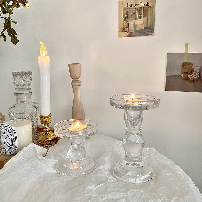 ins復古簡約玻璃燭臺 浪漫羅馬蠟燭臺拍照道具背景擺件咖啡廳