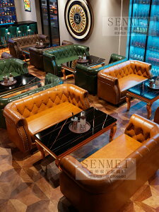 復古咖啡廳西餐廳沙發組合清酒吧小酒館音樂餐吧洽談接待卡座桌椅