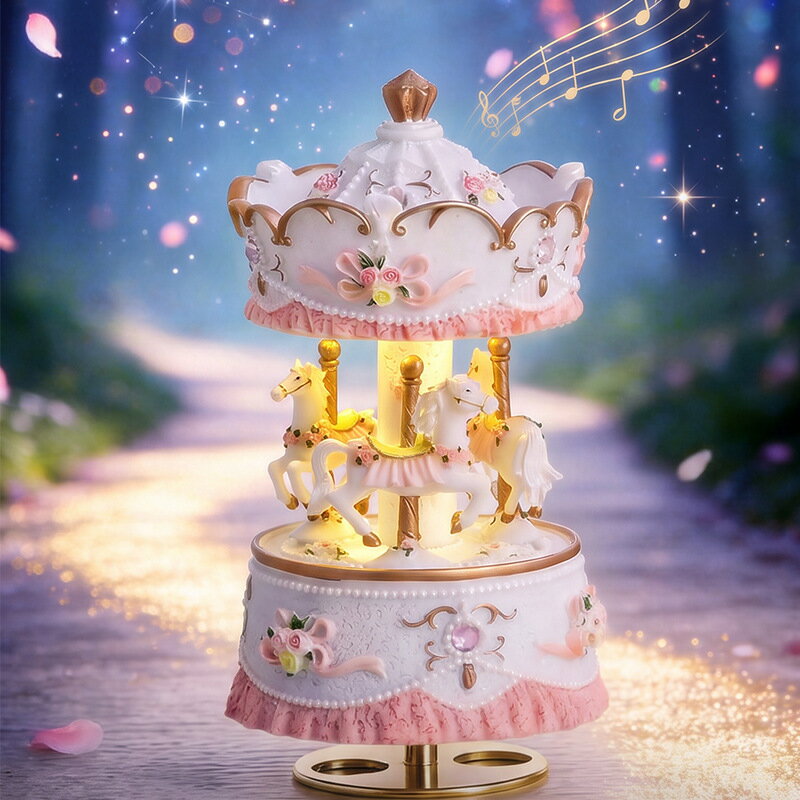 彩燈旋轉木馬音樂盒八音盒生日禮物家居擺件