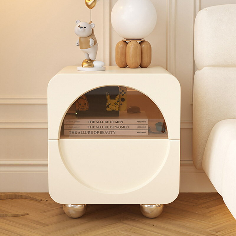 APP下單享點數9% 奶油風床頭柜輕奢臥室簡約現代創意設計師全實木小型女生床邊柜子