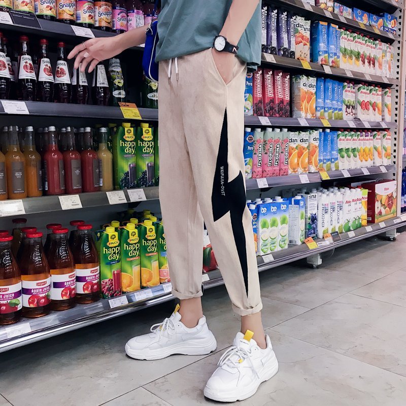 FINDSENSE H1 2018 夏季 新款 韓國 情侶 嘻哈休閒 中性 九分 燈芯絨 寬鬆運動褲 時尚 潮褲子