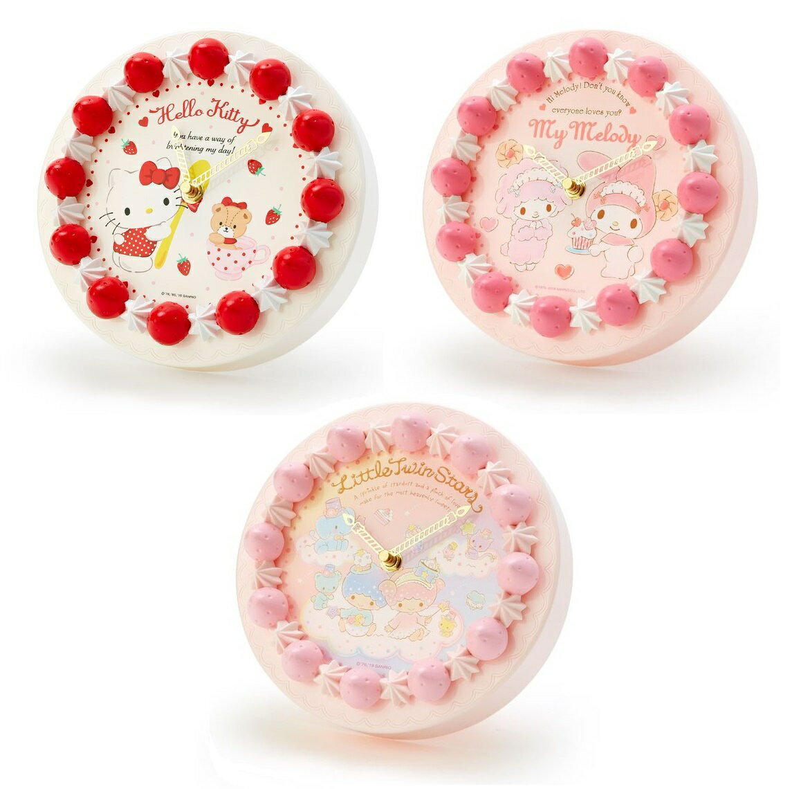 大賀屋 日貨 Hello Kitty 雙子星 美樂蒂 壁鐘 蛋糕 時鐘 掛鐘 桌鐘 裝飾 正版 L00011638