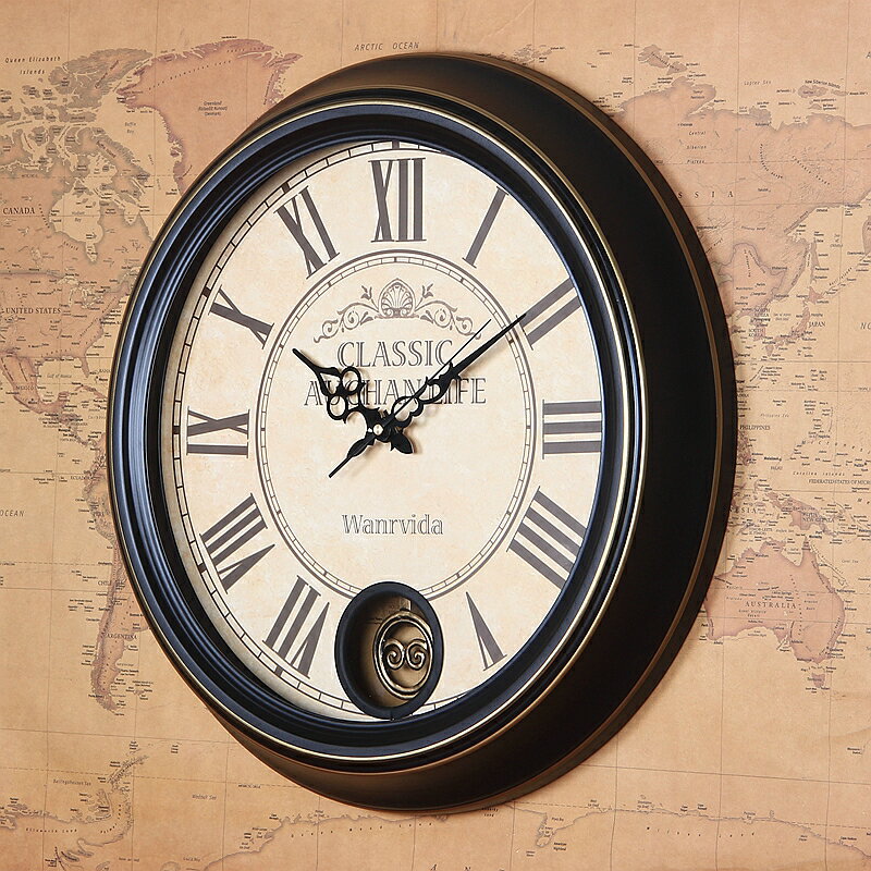 歐式復古客廳時鐘北歐鐘表美式簡約鐵藝時尚擺鐘懷舊靜音家用掛鐘