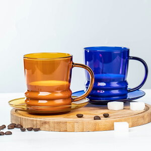 耐熱玻璃咖啡杯北歐風格馬克杯彩色餐廳玻璃杯家用配碟咖啡杯茶杯