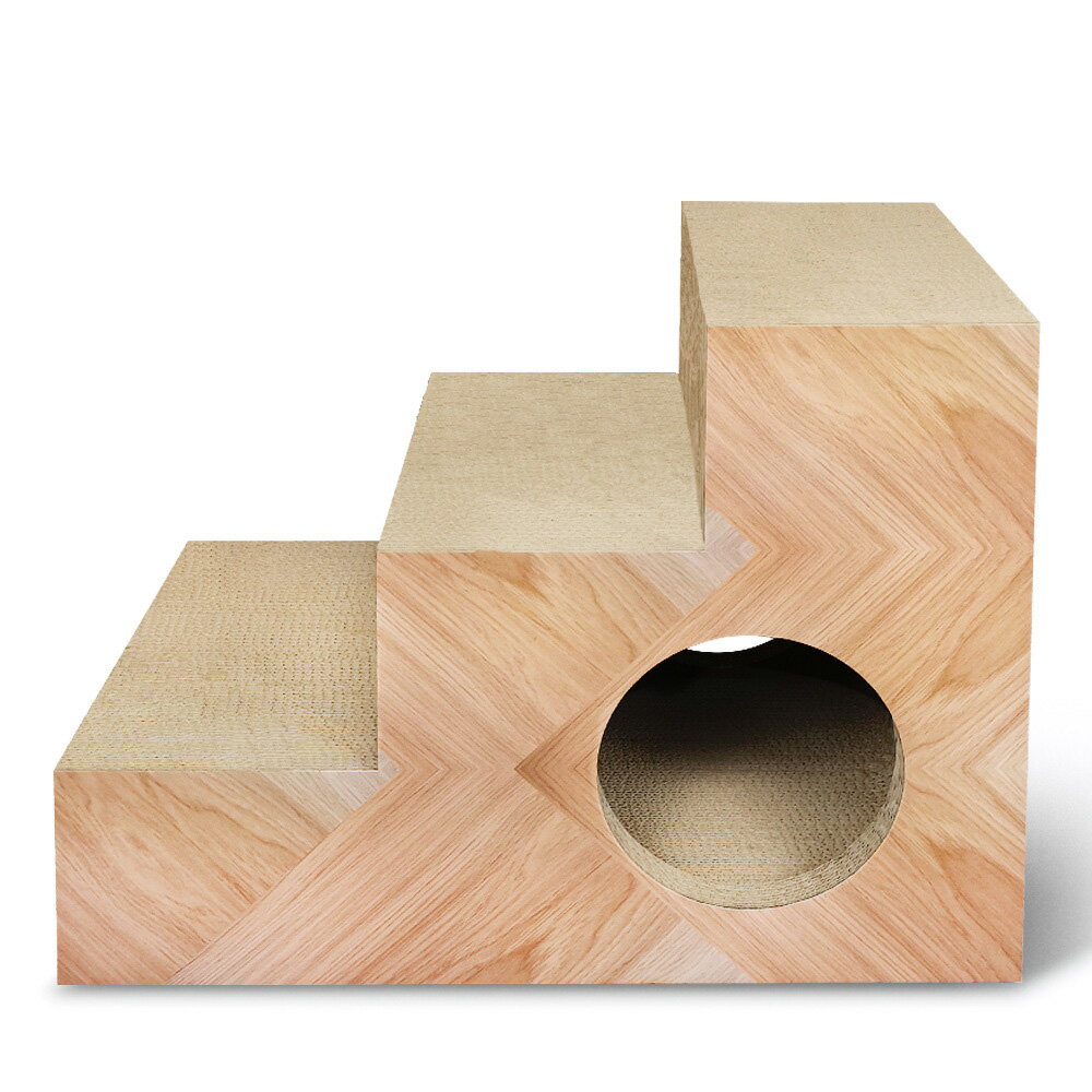 【台灣現貨】出口日本高品質貓抓柱 進口紙貓抓板 多層臺階貓窩 貓樹洞貓房子 三層貓階梯磨爪板不傷爪 6