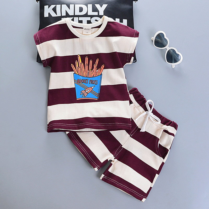 寶寶夏裝套裝1-2-3歲4男童女童裝洋氣條紋短袖短褲兩件套夏天衣服 2