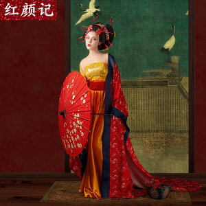 花漾女古裝影樓拍照主題唐裝漢服襦裙貴妃性感拖尾紅色日式和風服