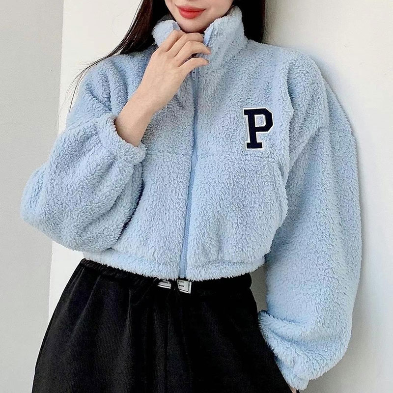 ANNAS 正韓 P毛毛外套 立領短板棒球外套 帥氣休閒毛衣 加厚保暖顯瘦 羊羔毛 搖粒絨 泰迪熊外套 韓國 4