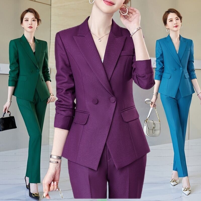 高階品質 長袖西服正裝女 秋冬新款職業裝女裝套裝 修身小西裝女工作服yls